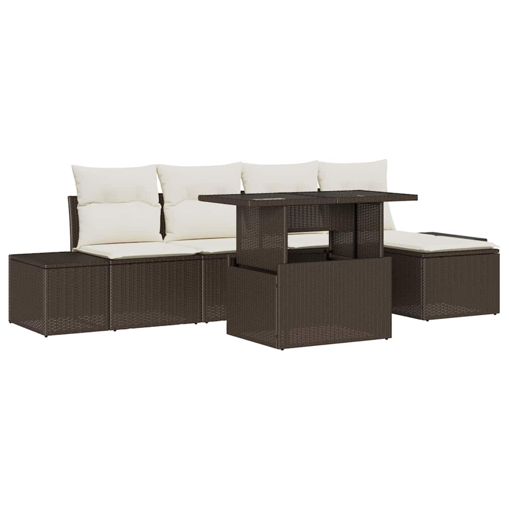 Tuin Sofa Set met kussen 6 pcs Bruin en Crème poly rattan is nu te koop bij PeponiXL, paradijselijk wonen!