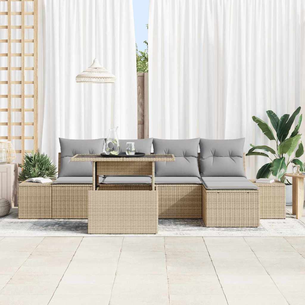 Tuin Sofa Set met kussen 6 pcs Beige en Licht Grijs poly rattan is nu te koop bij PeponiXL, paradijselijk wonen!