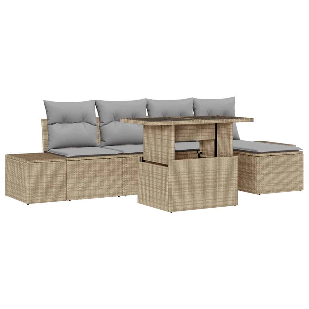 Tuin Sofa Set met kussen 6 pcs Beige en Licht Grijs poly rattan is nu te koop bij PeponiXL, paradijselijk wonen!