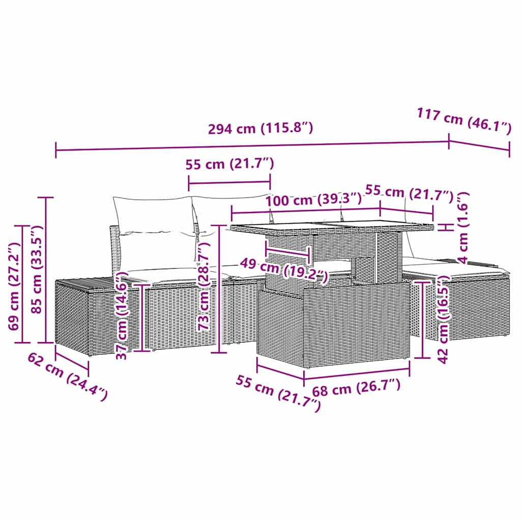 Tuin Sofa Set met kussen 6 pcs Beige en Licht Grijs poly rattan is nu te koop bij PeponiXL, paradijselijk wonen!