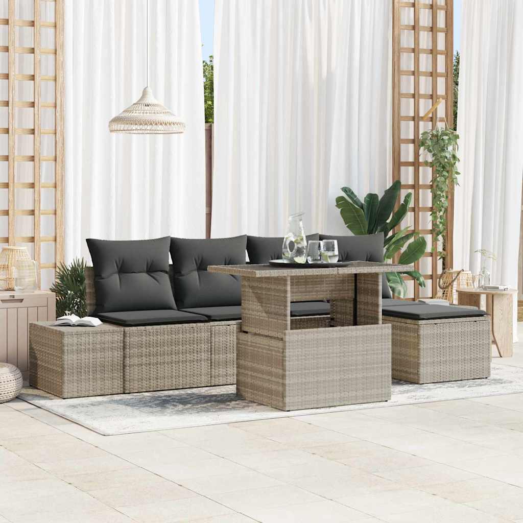 Tuin Sofa Set met kussen 6 pcs Lichtgrijs poly rattan is nu te koop bij PeponiXL, paradijselijk wonen!