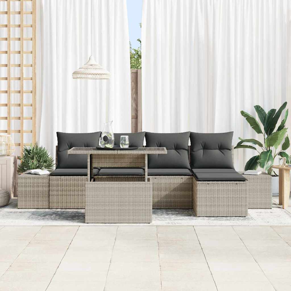 Tuin Sofa Set met kussen 6 pcs Lichtgrijs poly rattan is nu te koop bij PeponiXL, paradijselijk wonen!