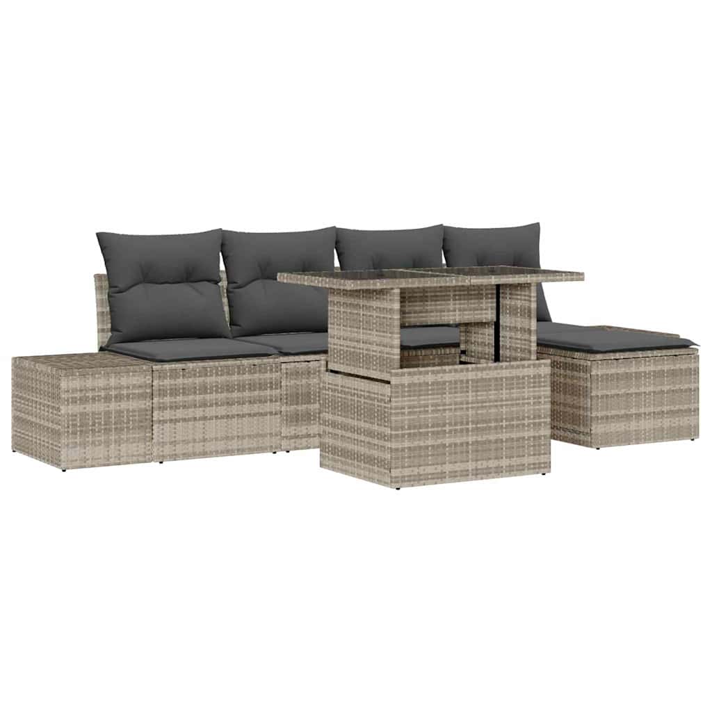 Tuin Sofa Set met kussen 6 pcs Lichtgrijs poly rattan is nu te koop bij PeponiXL, paradijselijk wonen!