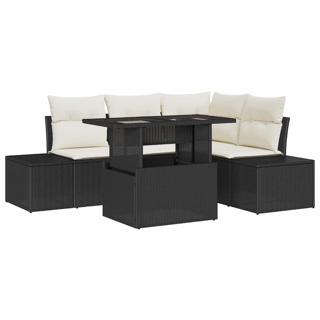 Tuin Sofa Set met kussen 5 pcs Zwart en Crème poly rattan is nu te koop bij PeponiXL, paradijselijk wonen!