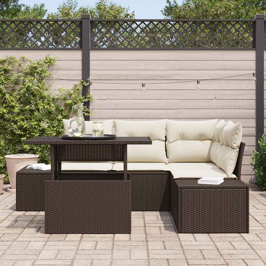 Tuin Sofa Set met kussen 5 pcs Bruin en Crème poly rattan is nu te koop bij PeponiXL, paradijselijk wonen!