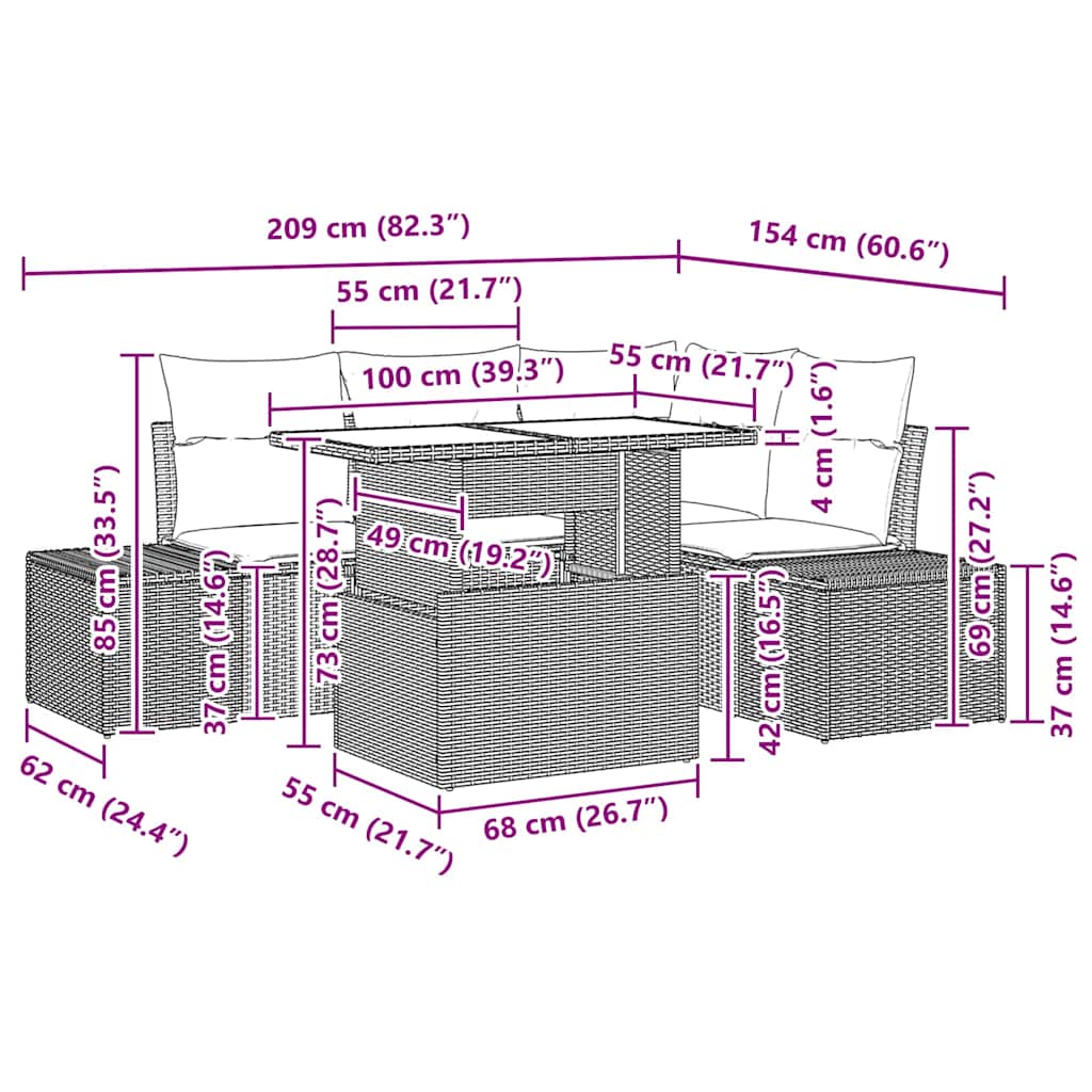 Tuin Sofa Set met kussen 5 pcs Bruin en Crème poly rattan is nu te koop bij PeponiXL, paradijselijk wonen!