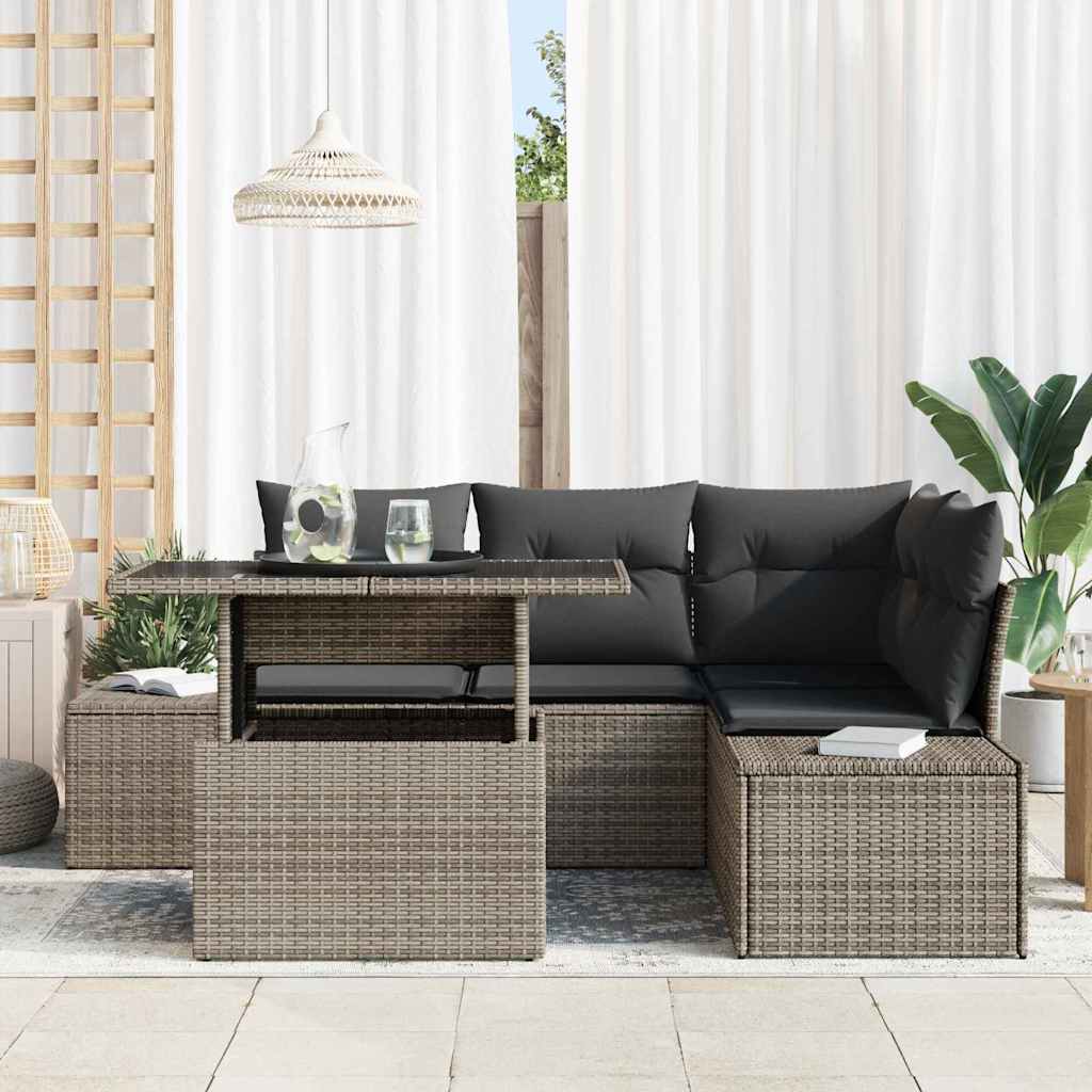 Tuin Sofa Set met kussen 5 pcs Grijs poly rattan is nu te koop bij PeponiXL, paradijselijk wonen!