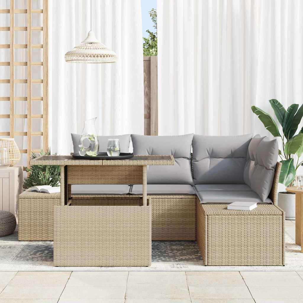 Tuin Sofa Set met kussen 5 pcs Beige en Licht Grijs poly rattan is nu te koop bij PeponiXL, paradijselijk wonen!