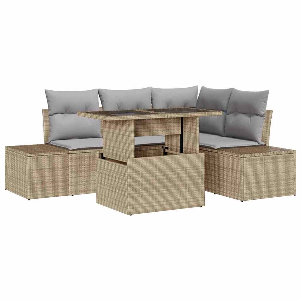 Tuin Sofa Set met kussen 5 pcs Beige en Licht Grijs poly rattan is nu te koop bij PeponiXL, paradijselijk wonen!