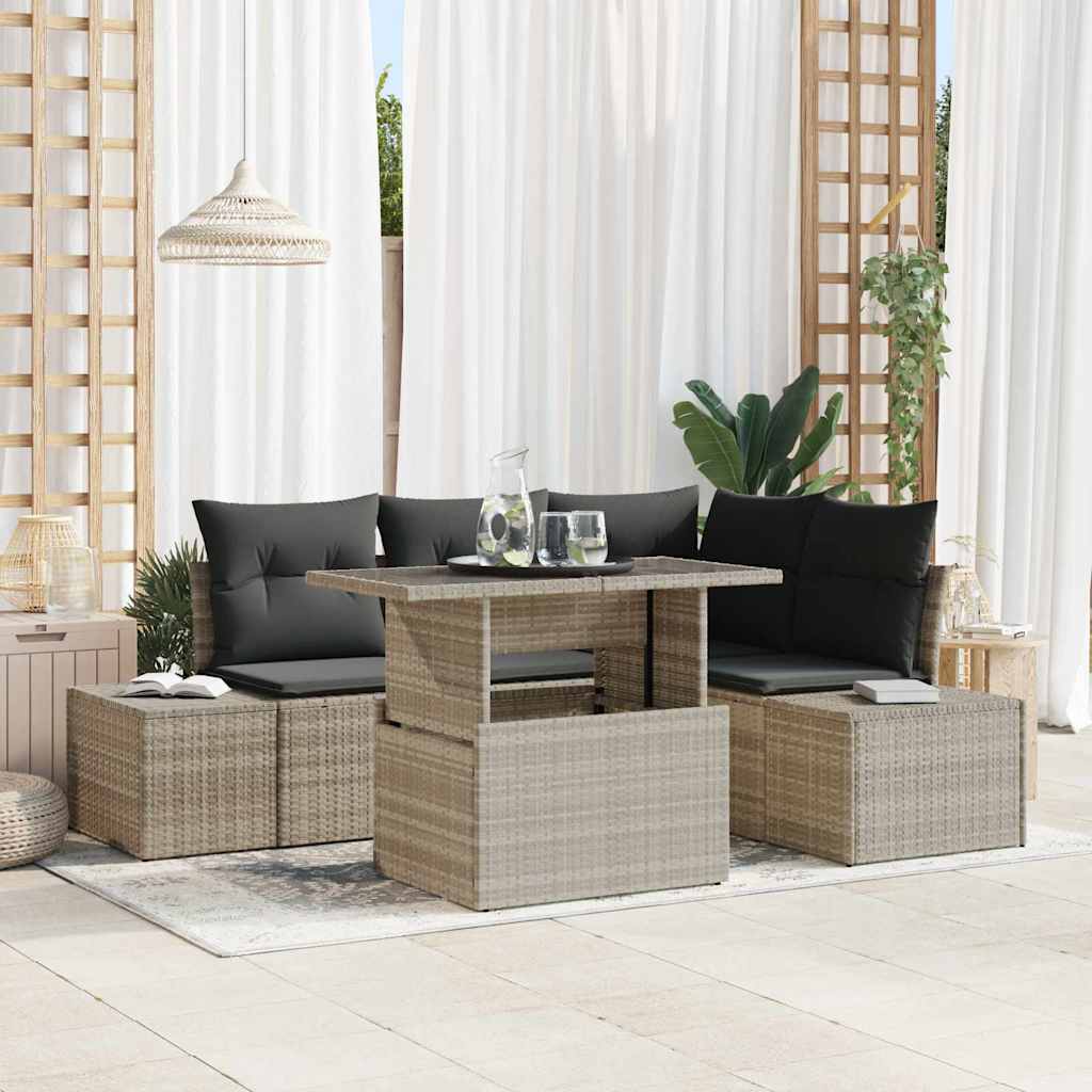 Tuin Sofa Set met kussen 5 pcs Lichtgrijs poly rattan is nu te koop bij PeponiXL, paradijselijk wonen!