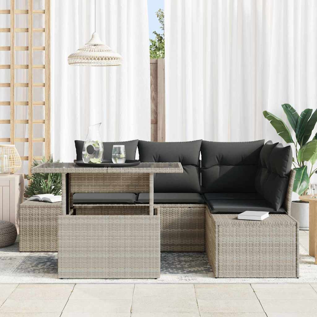 Tuin Sofa Set met kussen 5 pcs Lichtgrijs poly rattan is nu te koop bij PeponiXL, paradijselijk wonen!