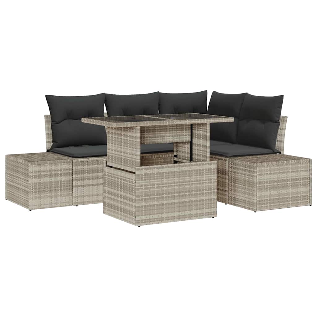 Tuin Sofa Set met kussen 5 pcs Lichtgrijs poly rattan is nu te koop bij PeponiXL, paradijselijk wonen!