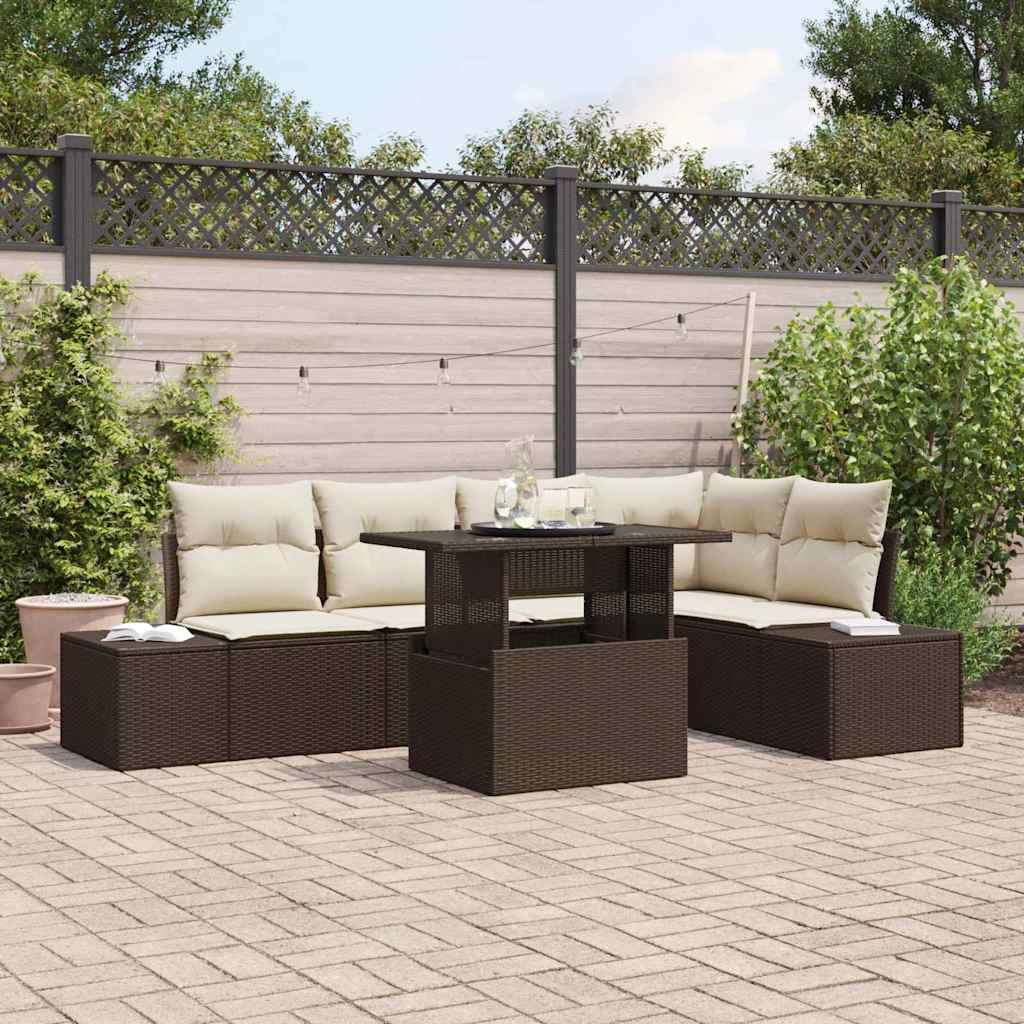 Tuin Sofa Set met kussen 6 pcs Bruin Poly riet is nu te koop bij PeponiXL, paradijselijk wonen!