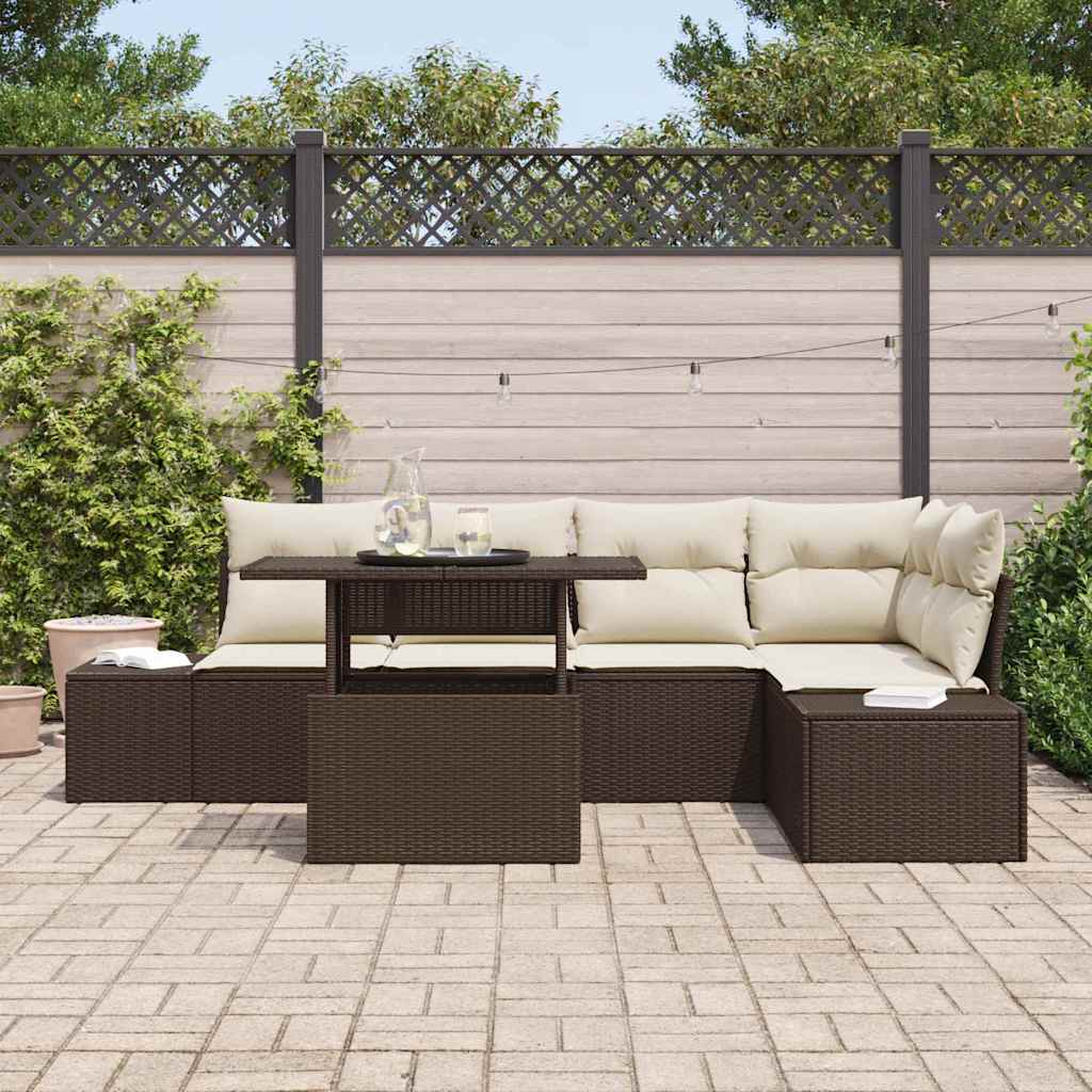Tuin Sofa Set met kussen 6 pcs Bruin Poly riet is nu te koop bij PeponiXL, paradijselijk wonen!