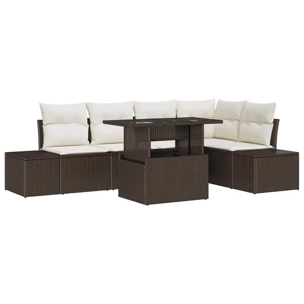 Tuin Sofa Set met kussen 6 pcs Bruin Poly riet is nu te koop bij PeponiXL, paradijselijk wonen!