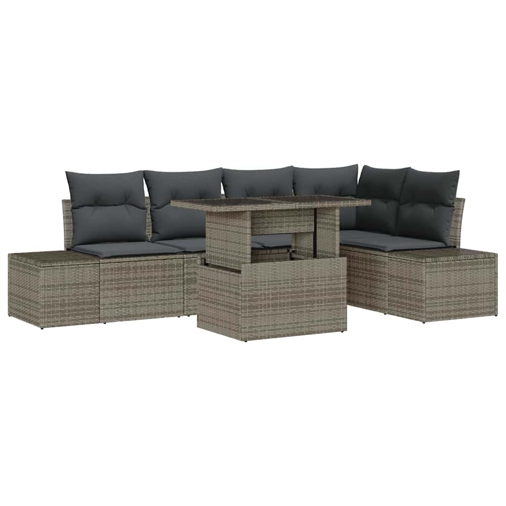Tuin Sofa Set met kussen 6 pcs Grijs Poly riet is nu te koop bij PeponiXL, paradijselijk wonen!