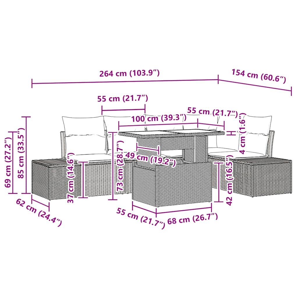 Tuin Sofa Set met kussen 6 pcs Beige Poly riet is nu te koop bij PeponiXL, paradijselijk wonen!