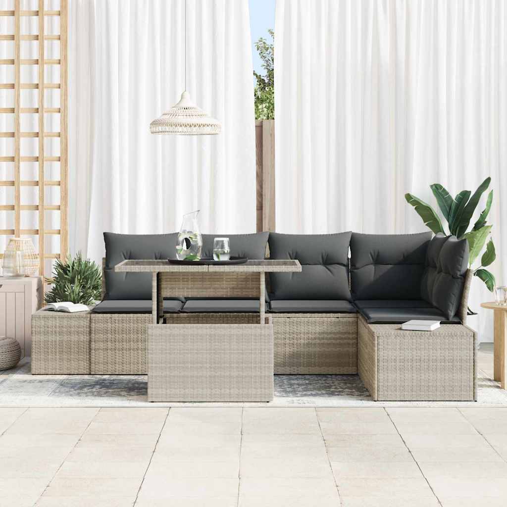 Tuin Sofa Set met kussen 6 pcs Lichtgrijs Poly riet is nu te koop bij PeponiXL, paradijselijk wonen!