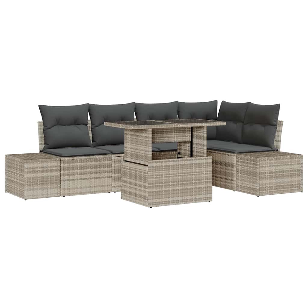 Tuin Sofa Set met kussen 6 pcs Lichtgrijs Poly riet is nu te koop bij PeponiXL, paradijselijk wonen!