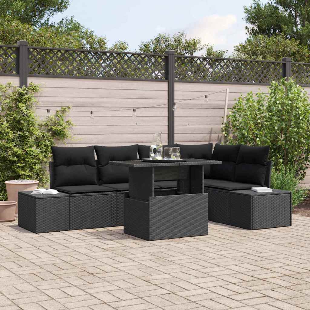Tuin Sofa Set met kussen 6 pcs Zwart Poly riet is nu te koop bij PeponiXL, paradijselijk wonen!