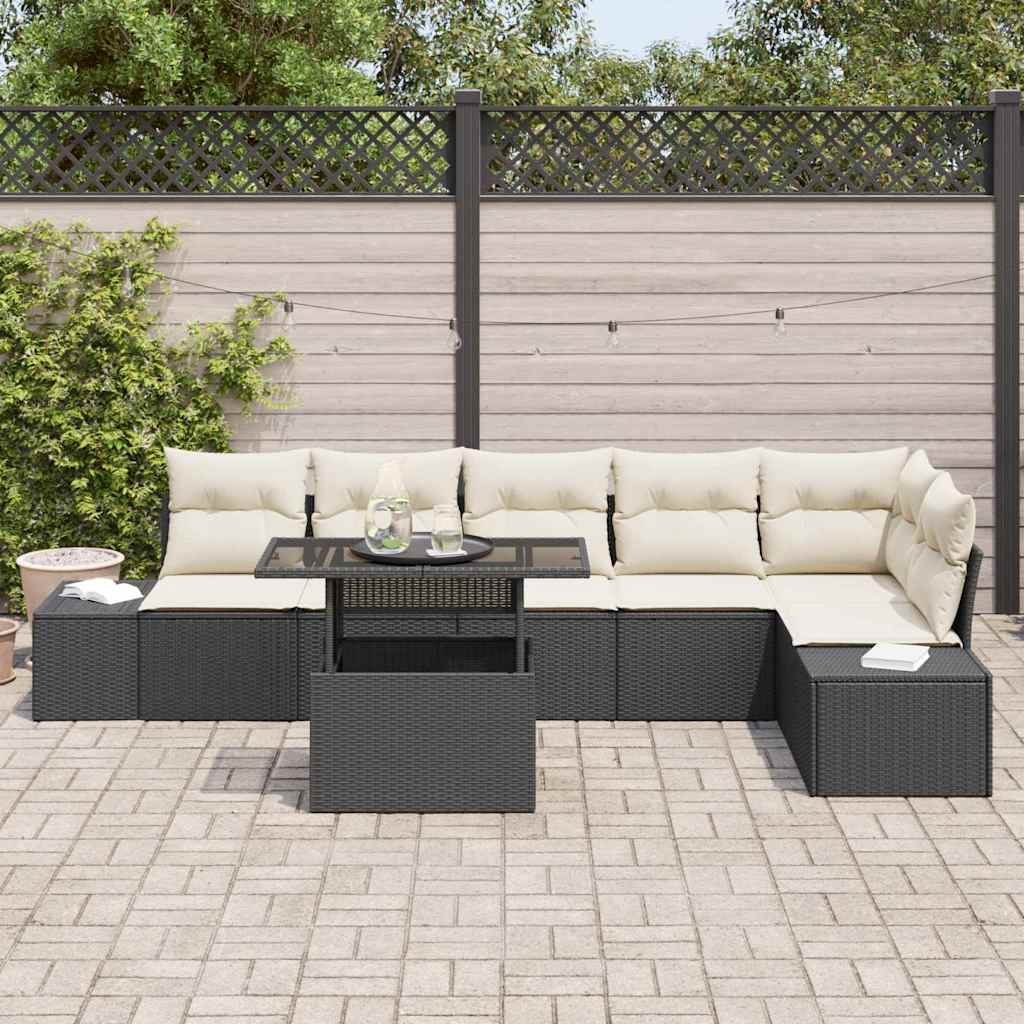 Tuin Sofa Set met kussen met opslag 7 pcs Zwart en crème is nu te koop bij PeponiXL, paradijselijk wonen!