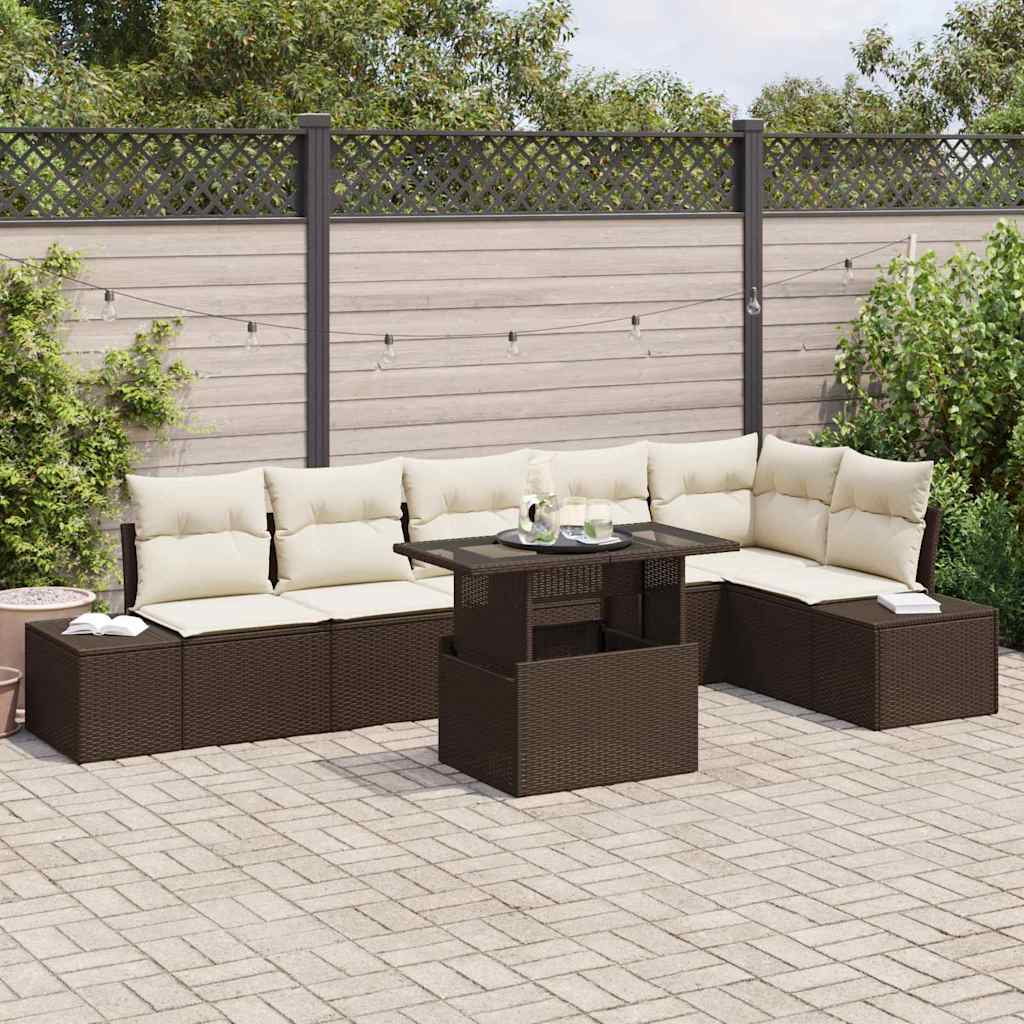 Tuin Sofa Set met kussen met opslag 7 pcs Bruin en crème is nu te koop bij PeponiXL, paradijselijk wonen!