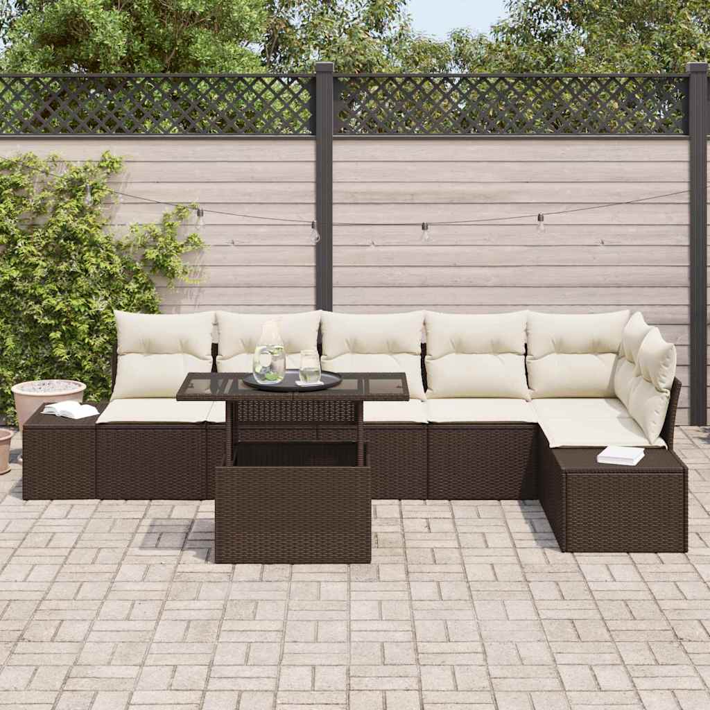 Tuin Sofa Set met kussen met opslag 7 pcs Bruin en crème is nu te koop bij PeponiXL, paradijselijk wonen!
