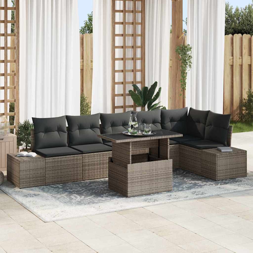 Tuin Sofa Set met kussen met opslag 7 pcs Grijs is nu te koop bij PeponiXL, paradijselijk wonen!
