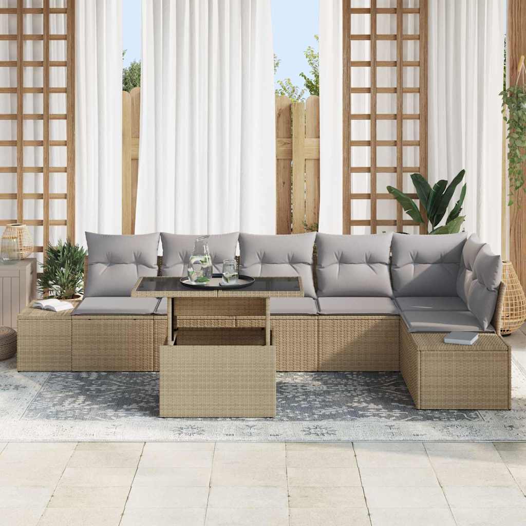Tuin Sofa Set met kussen 7 pcs Beige en Licht Grijs poly rattan is nu te koop bij PeponiXL, paradijselijk wonen!