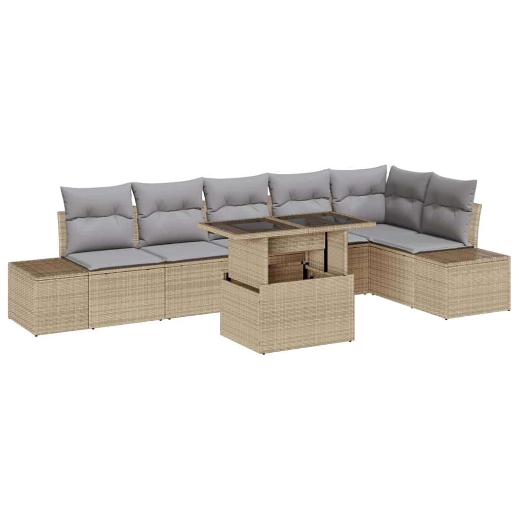 Tuin Sofa Set met kussen 7 pcs Beige en Licht Grijs poly rattan is nu te koop bij PeponiXL, paradijselijk wonen!