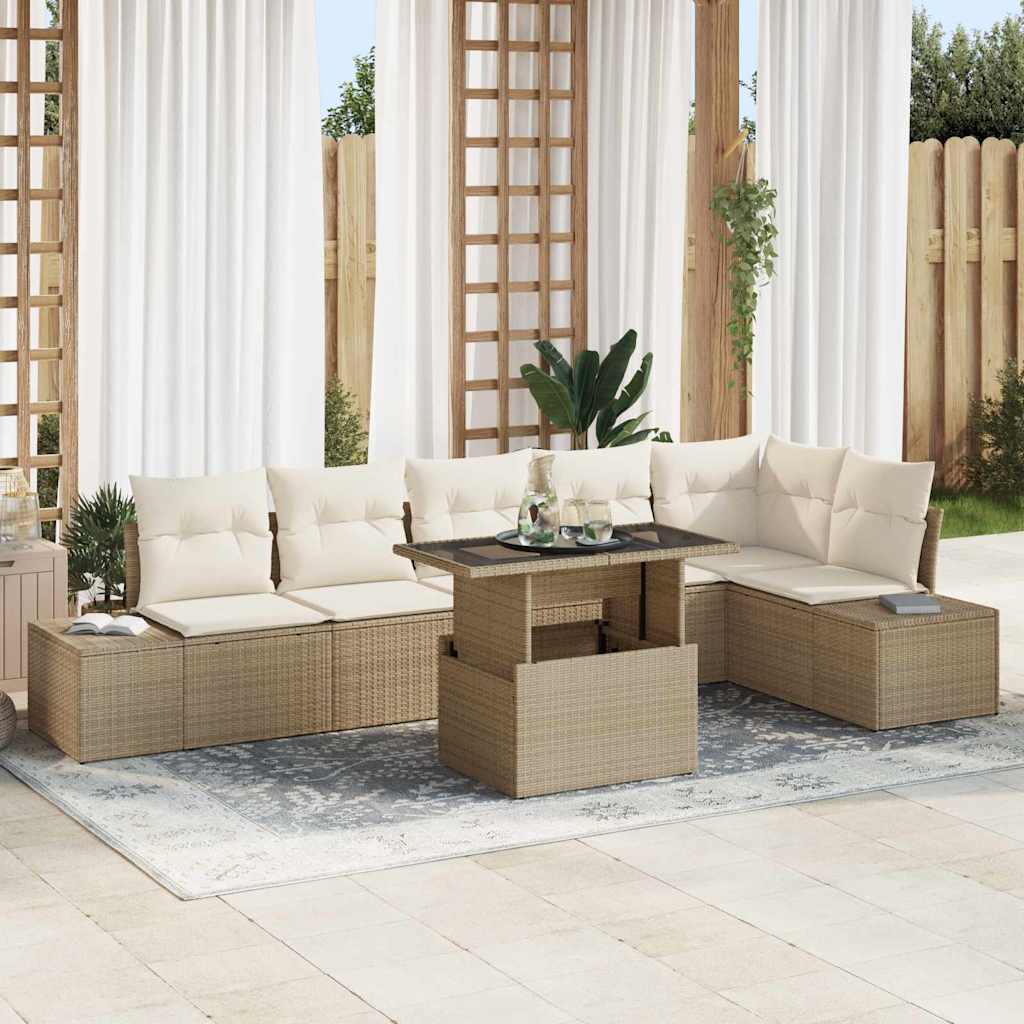Tuin Sofa Set met kussen 7 pcs Beige en Crème poly rattan is nu te koop bij PeponiXL, paradijselijk wonen!