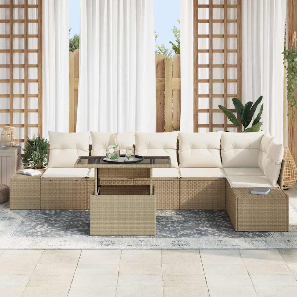 Tuin Sofa Set met kussen 7 pcs Beige en Crème poly rattan is nu te koop bij PeponiXL, paradijselijk wonen!