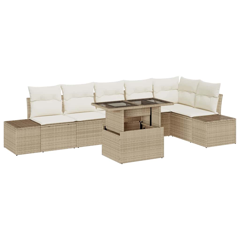 Tuin Sofa Set met kussen 7 pcs Beige en Crème poly rattan is nu te koop bij PeponiXL, paradijselijk wonen!