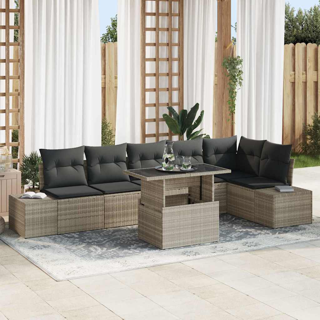 Tuin Sofa Set met kussen 7 pcs Lichtgrijs poly rattan is nu te koop bij PeponiXL, paradijselijk wonen!