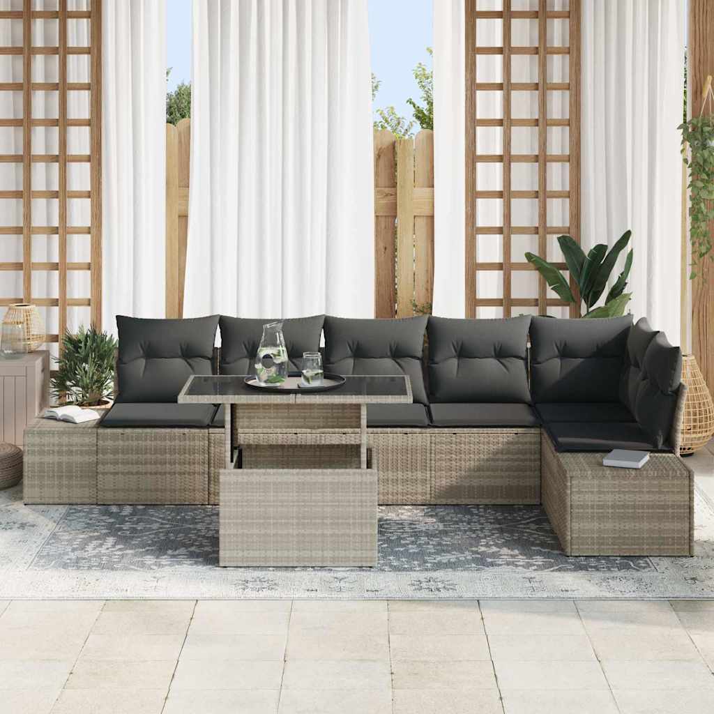 Tuin Sofa Set met kussen 7 pcs Lichtgrijs poly rattan is nu te koop bij PeponiXL, paradijselijk wonen!