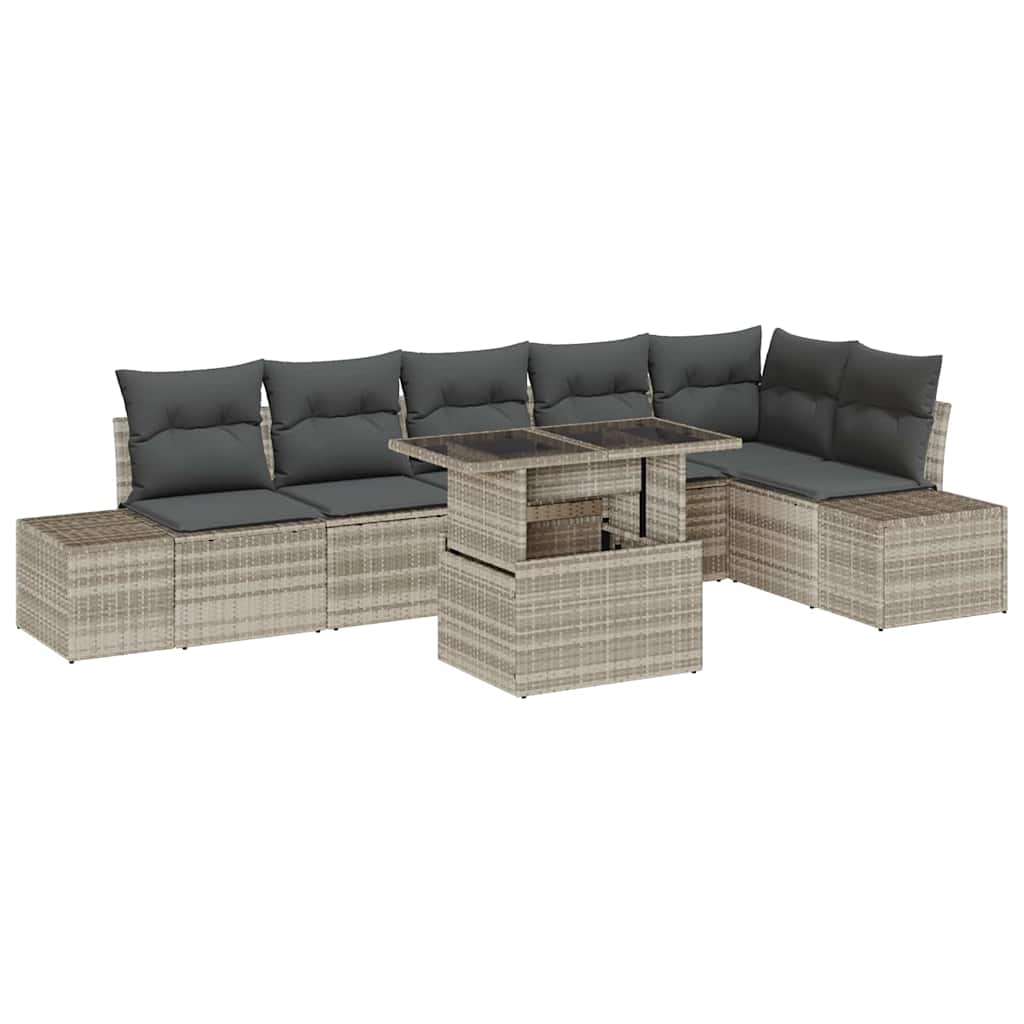 Tuin Sofa Set met kussen 7 pcs Lichtgrijs poly rattan is nu te koop bij PeponiXL, paradijselijk wonen!