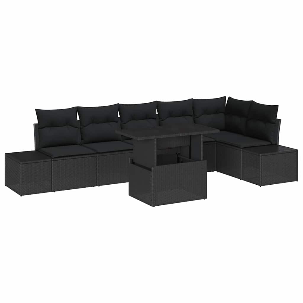 Tuin Sofa Set met kussen met opslag 7 pcs Zwart is nu te koop bij PeponiXL, paradijselijk wonen!