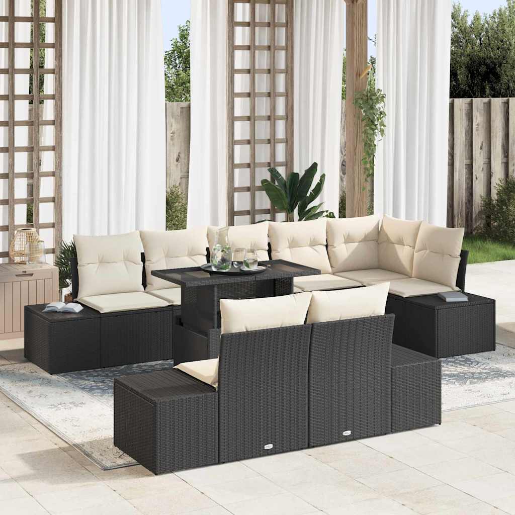 Tuin Sofa Set met kussen met opslag 9 pcs Zwart en crème is nu te koop bij PeponiXL, paradijselijk wonen!