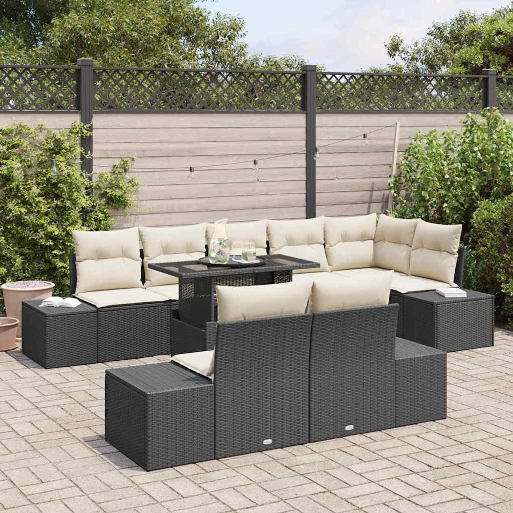 Tuin Sofa Set met kussen met opslag 9 pcs Zwart en crème is nu te koop bij PeponiXL, paradijselijk wonen!