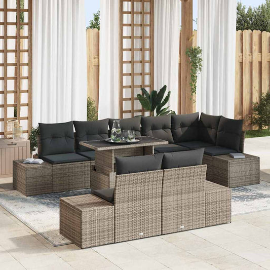 Tuin Sofa Set met kussen 9 pcs Grijs poly rattan is nu te koop bij PeponiXL, paradijselijk wonen!