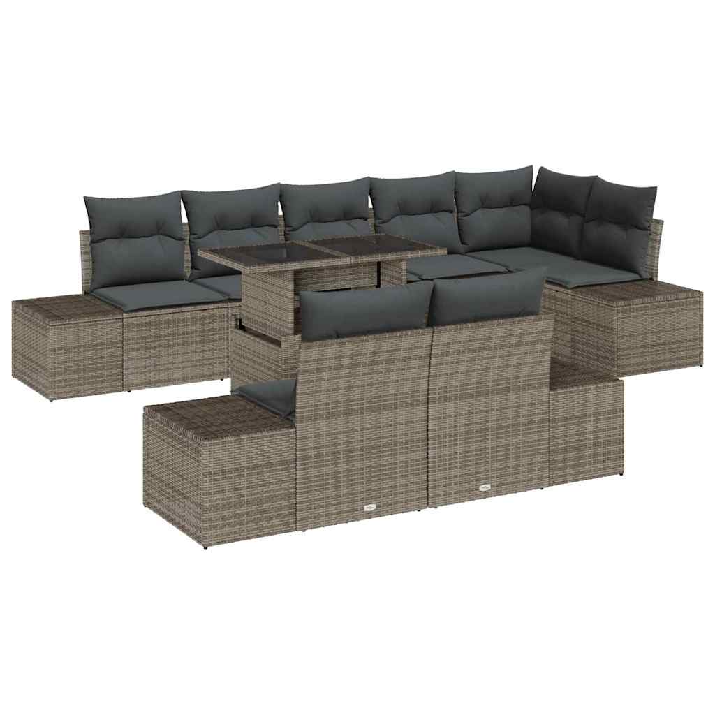 Tuin Sofa Set met kussen 9 pcs Grijs poly rattan is nu te koop bij PeponiXL, paradijselijk wonen!