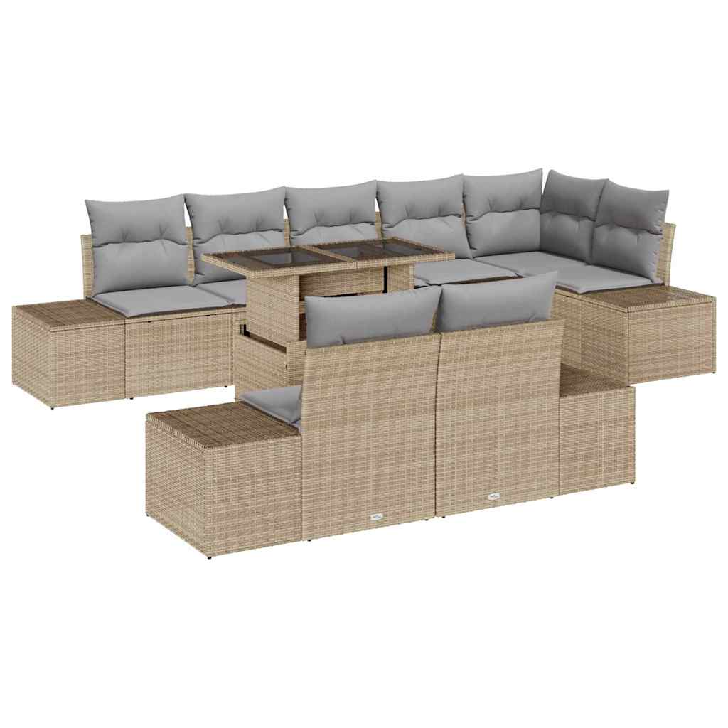 Tuin Sofa Set met kussen 9 pcs Beige en Licht Grijs poly rattan is nu te koop bij PeponiXL, paradijselijk wonen!