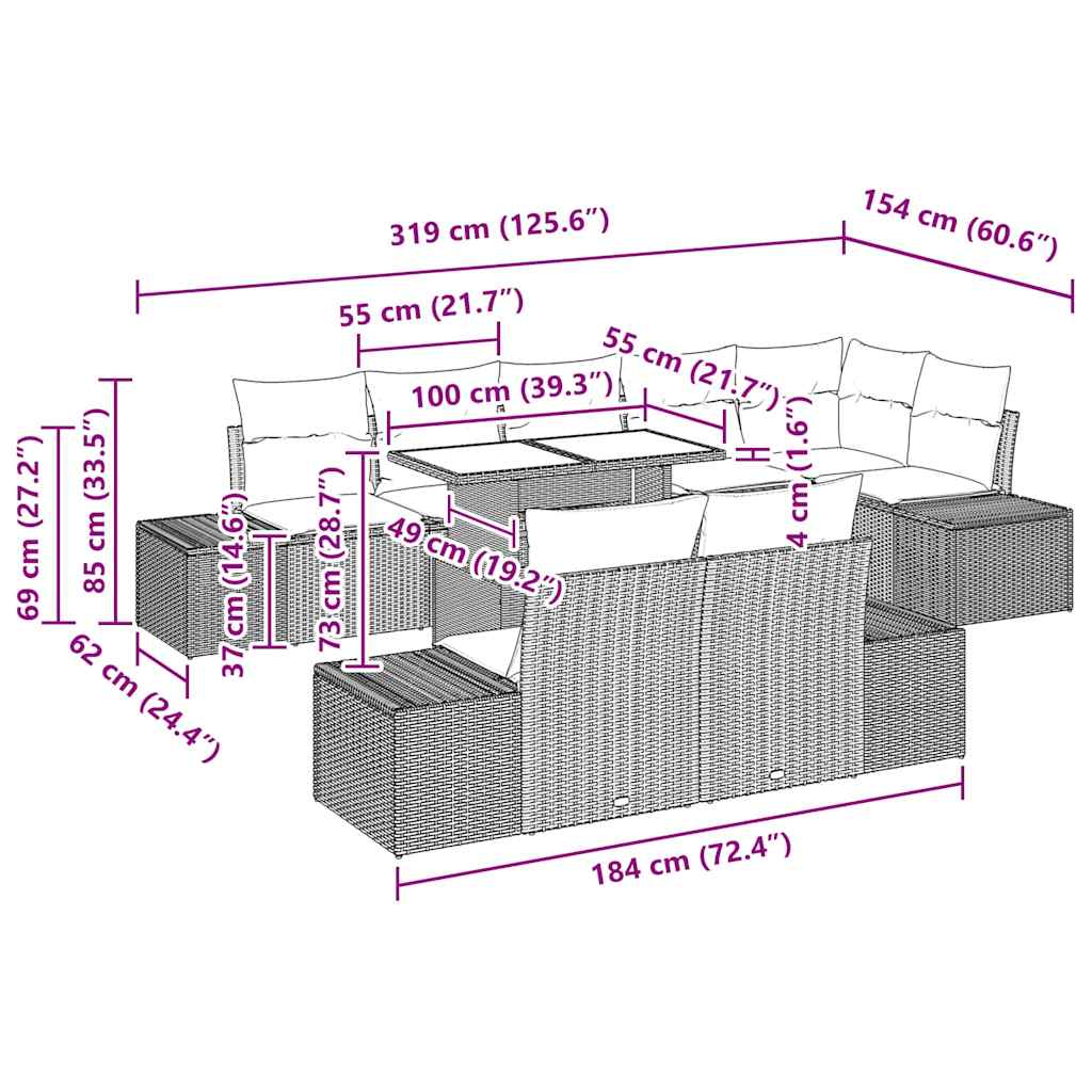 Tuin Sofa Set met kussen 9 pcs Beige en Licht Grijs poly rattan is nu te koop bij PeponiXL, paradijselijk wonen!