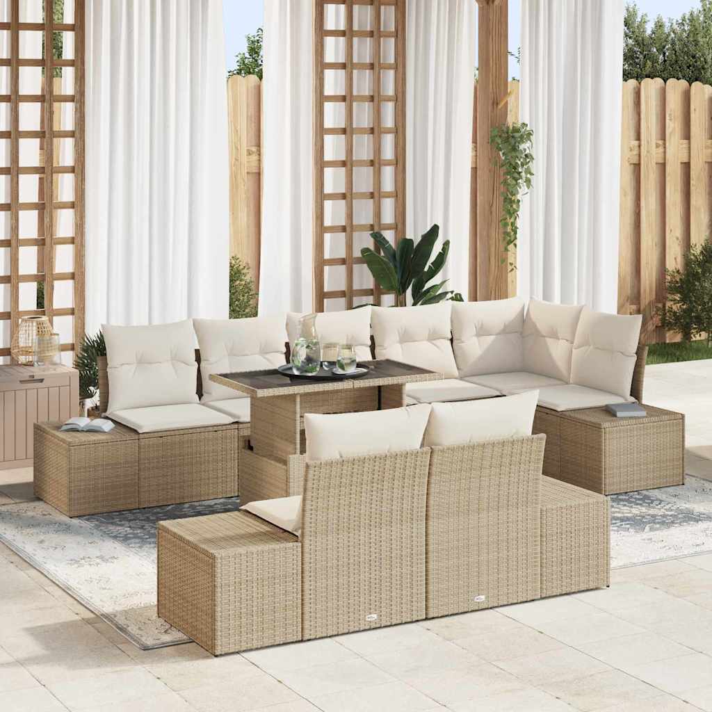 Tuin Sofa Set met kussen met opslag 9 pcs beige en crèmekleurig is nu te koop bij PeponiXL, paradijselijk wonen!