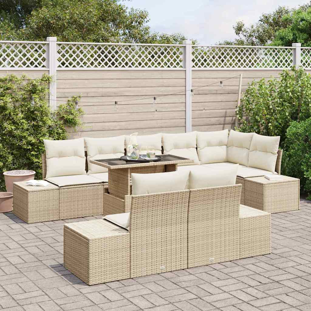 Tuin Sofa Set met kussen met opslag 9 pcs beige en crèmekleurig is nu te koop bij PeponiXL, paradijselijk wonen!