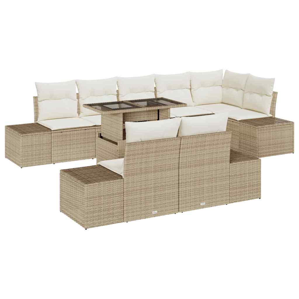Tuin Sofa Set met kussen met opslag 9 pcs beige en crèmekleurig is nu te koop bij PeponiXL, paradijselijk wonen!