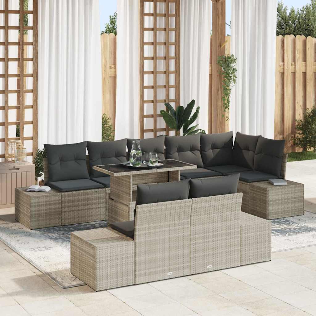 Tuin Sofa Set met kussen 9 pcs Lichtgrijs poly rattan is nu te koop bij PeponiXL, paradijselijk wonen!