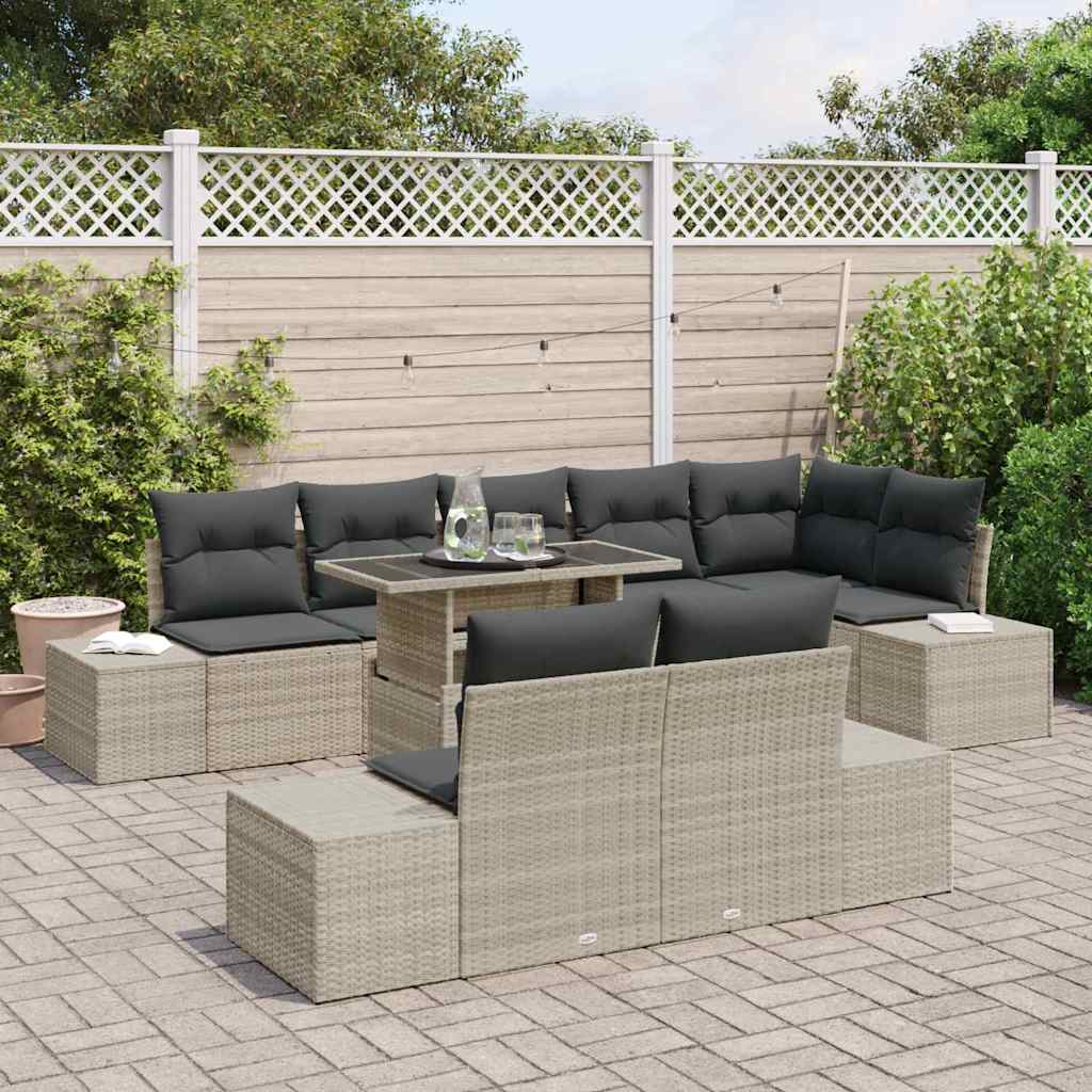 Tuin Sofa Set met kussen 9 pcs Lichtgrijs poly rattan is nu te koop bij PeponiXL, paradijselijk wonen!
