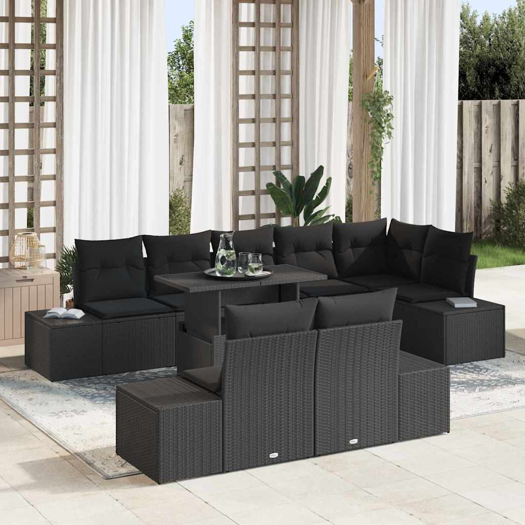 Tuin Sofa Set met kussen 9 pcs Zwart poly rattan is nu te koop bij PeponiXL, paradijselijk wonen!