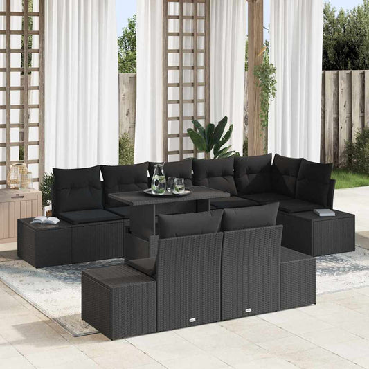 Tuin Sofa Set met kussen 9 pcs Zwart poly rattan is nu te koop bij PeponiXL, paradijselijk wonen!